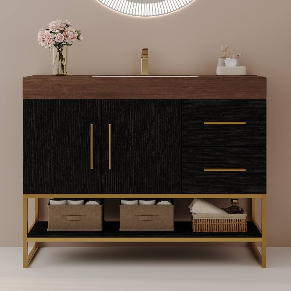 Loheer 36 inch modern bathroom vanity with ceramic sink and sintered ...