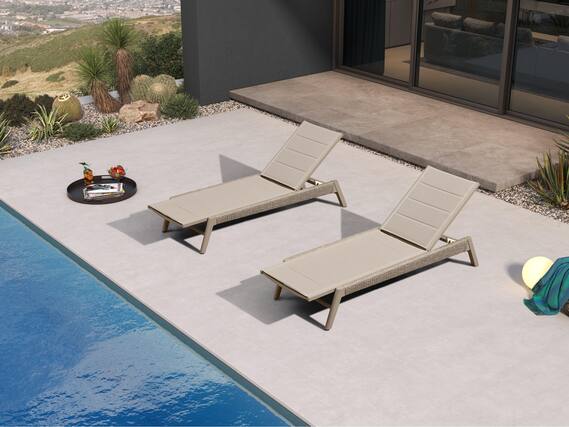 Front. PURPLE LEAF - Outdoor Chaise Lounge 2 Pieces Patio Recliner Sunbathing Tanning Chair for Poolside Balcony with Armrests Backyard - Beight & Without Armrest-Texilene.