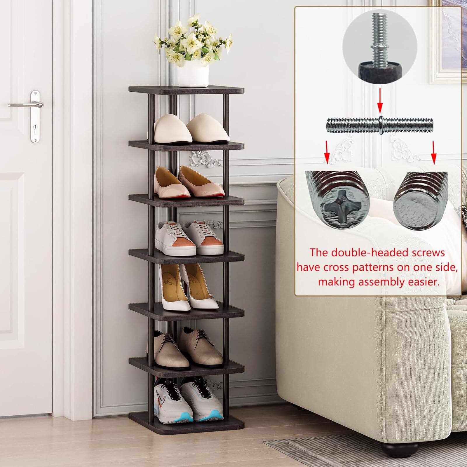 The double-headed screws have cross patterns on one side, making assembly easier.