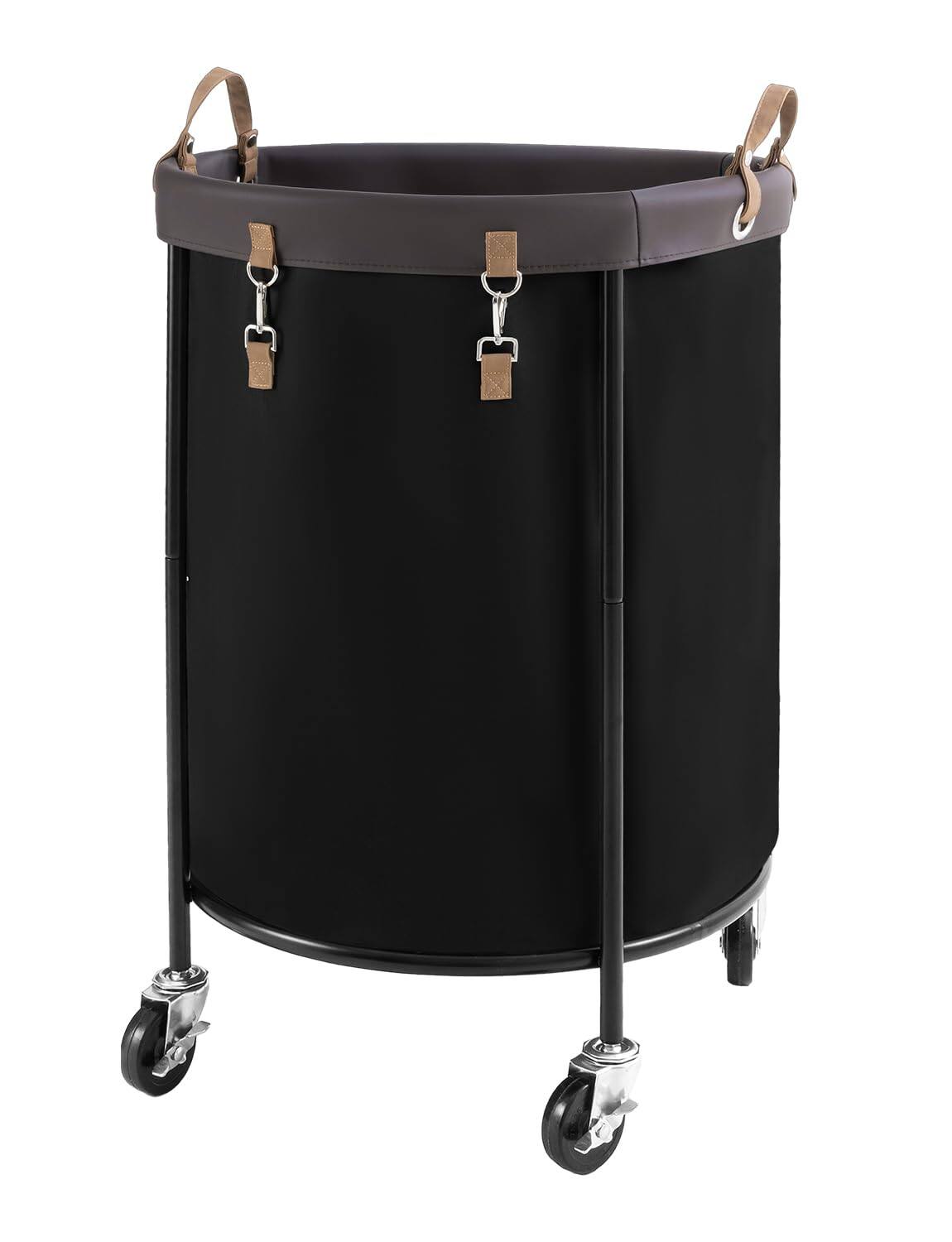 JETRANSPORT - 110l Rolling Laundry Basket Clothes Hamper With Wheels Round Clothing Cart Steel Frame And Removable Bag 4 - Black 44.9 Gal(170L)