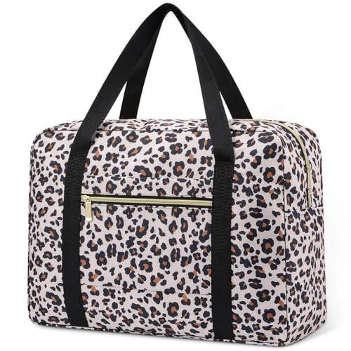 Front. Fabibe - Travel Duffel Bag Foldable Weekender Overnight For Men Women Lightweight Carry On Tote Spirit Airlines - Leopard Print.