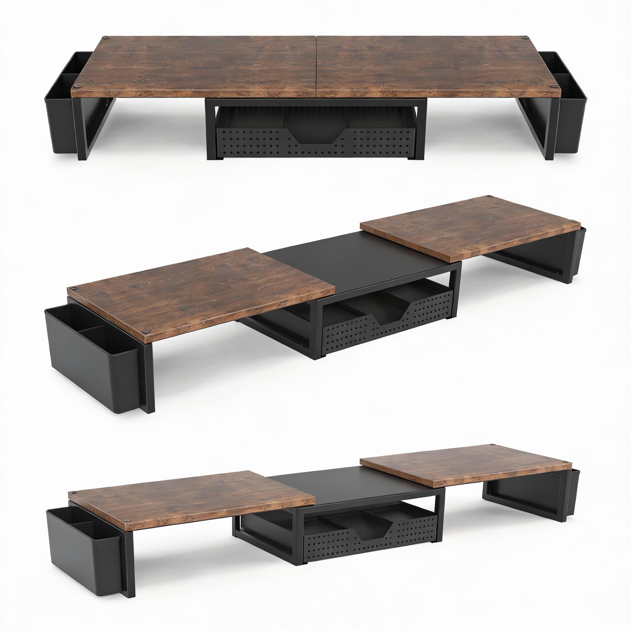 Alt View 2. Frangdom - Monitor Riser Drawer Pen Holders Desk Organizer - Metal Black With drawer and pen holder.