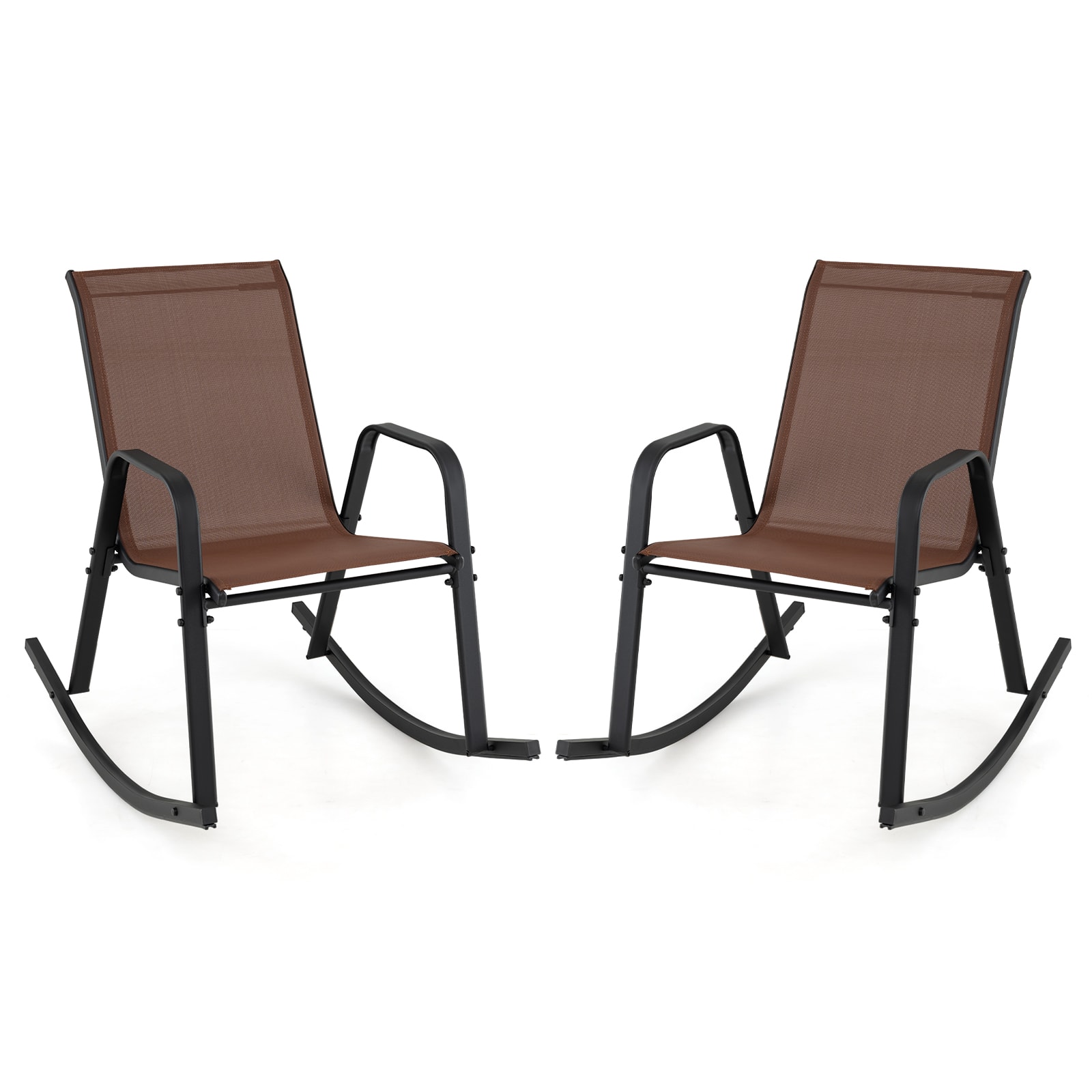 Front. Costway - Costway Outdoor Rocking Chairs Set of 2 Mesh Fabric Conversation Furniture - Brown.