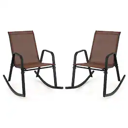 Costway - Outdoor Rocking Chairs Set of 2 Mesh Fabric Conversation Furniture - Brown