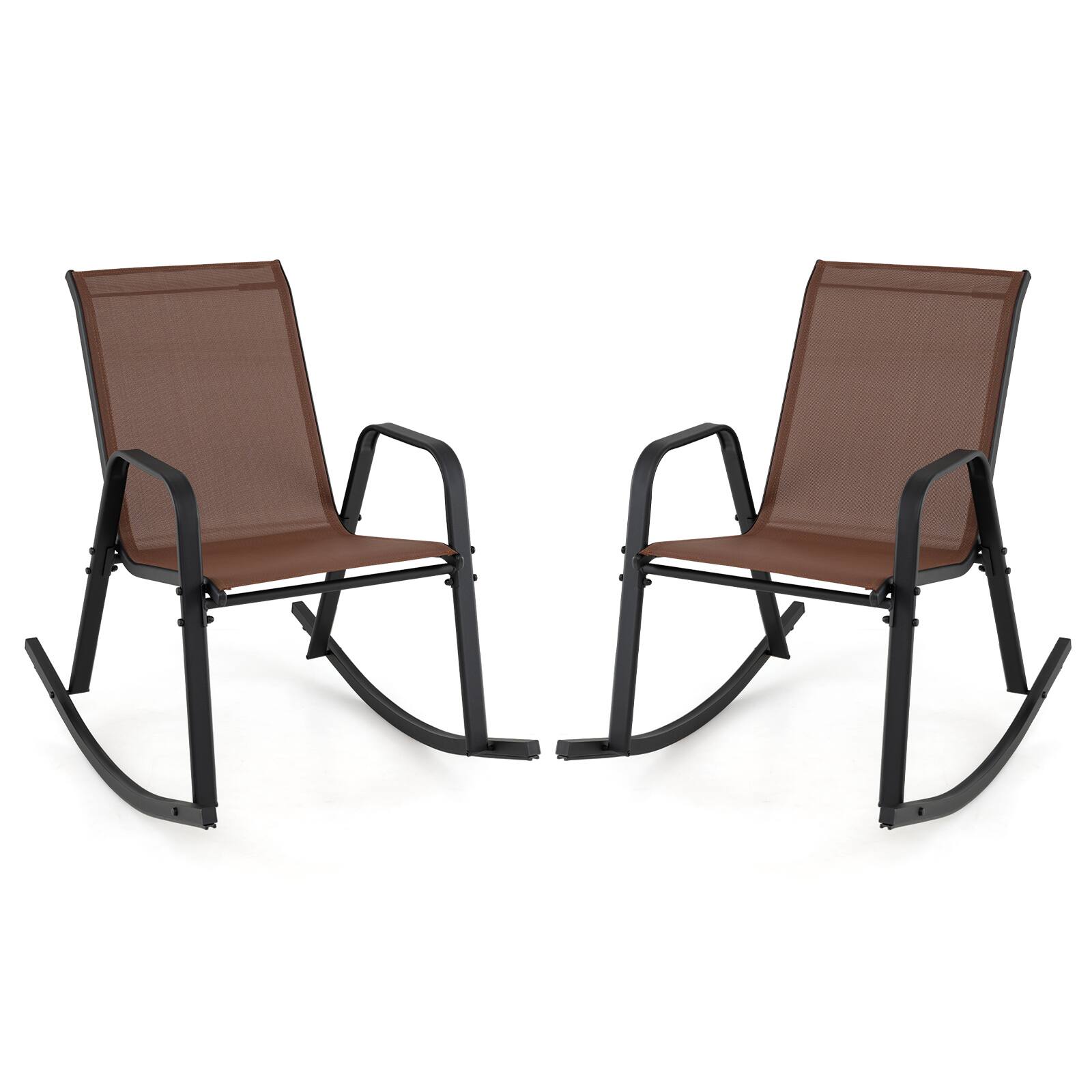 Front. Costway - Costway Outdoor Rocking Chairs Set of 2 Mesh Fabric Conversation Furniture - Brown.