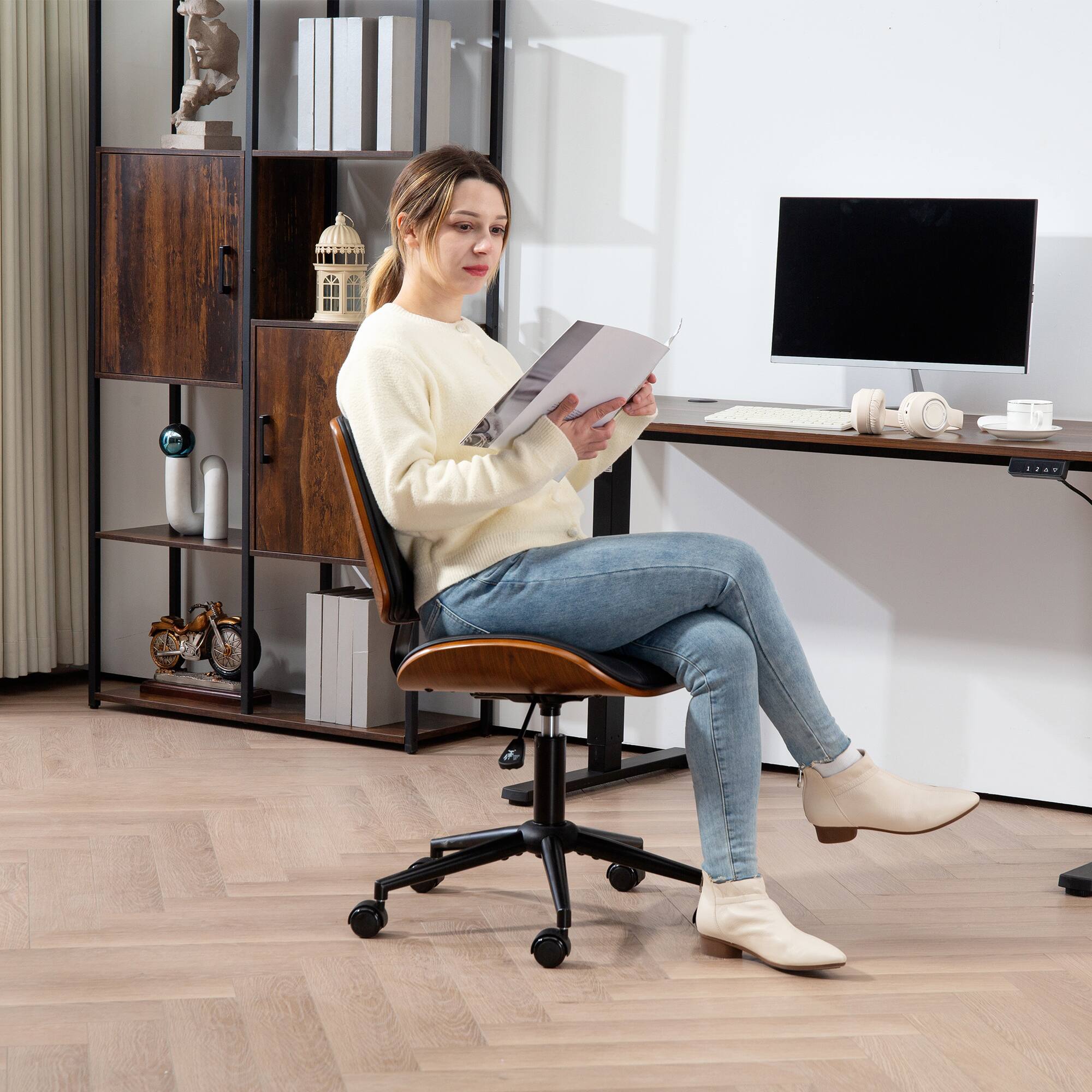 Alt View 1. Homcom - Armless Home Office Chair with Wheels, Adjustable Height, 360 Swivel - Black.