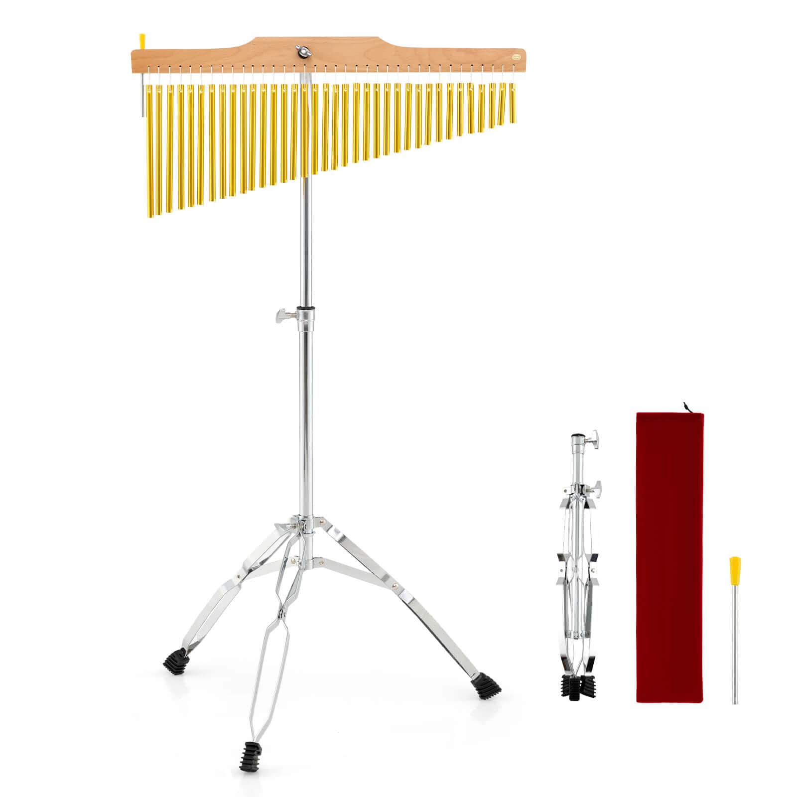 Costway - 36-Bar Chimes Percussion Instrument with Foldable & Adjustable Stand, Portable Bag - Golden,Silver