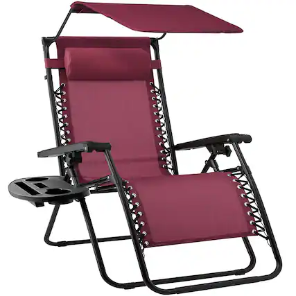 Front. Best Choice Products - Best Choice Products Folding Zero Gravity Recliner Patio Lounge Chair w/ Canopy Shade, Headrest, Tray - Burgundy - Burgundy.