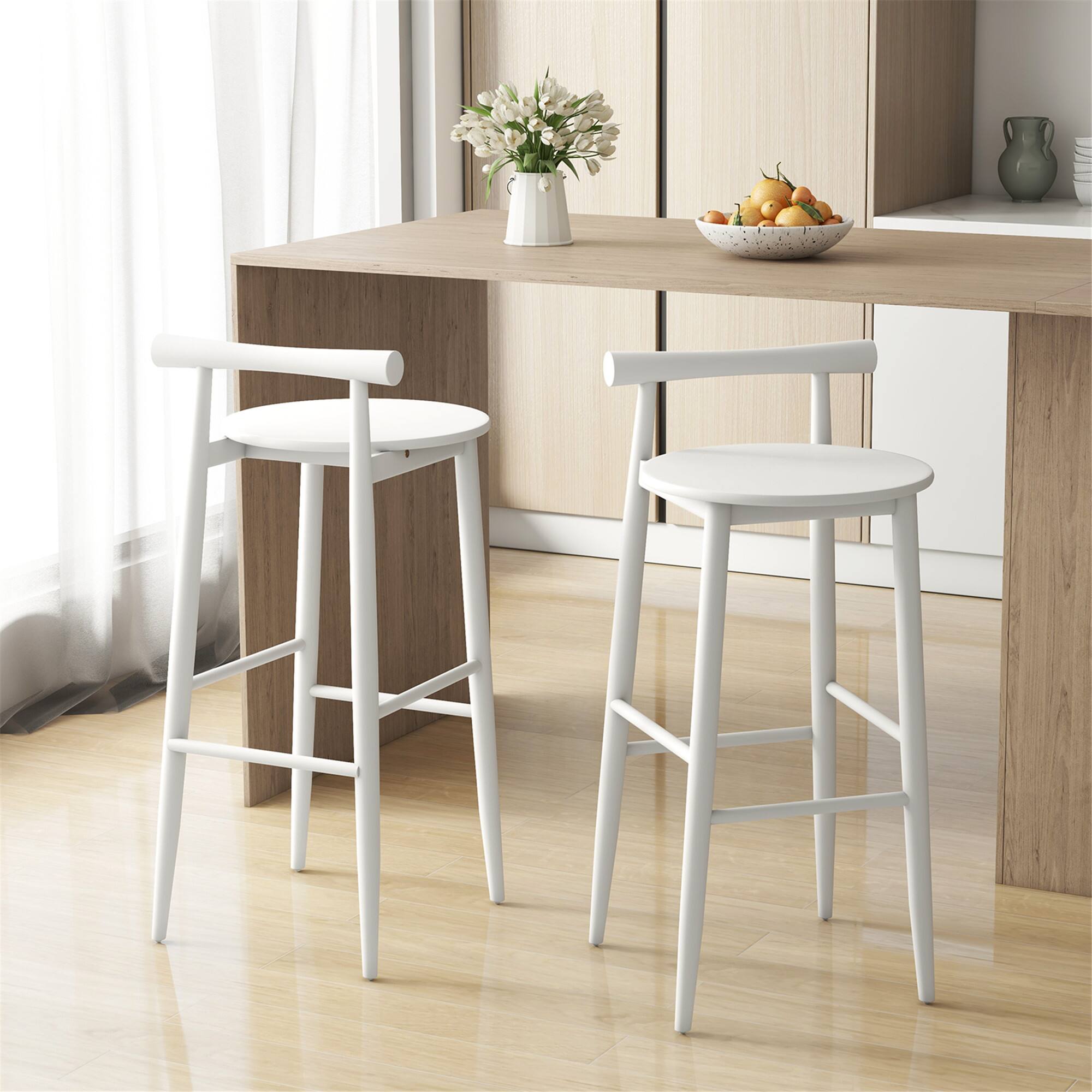 Alt View 1. Gymax - Gymax Bar Height Stools Set of 2 Bar Chair w/ Acacia Wood Frame Supporting Legs White - White.