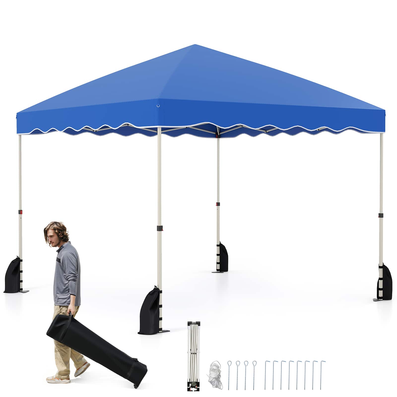 Gymax - 10 X 10 FT Pop up Canopy Tent Portable Foldable Patio Shelter w/ Wheeled Bag - Blue