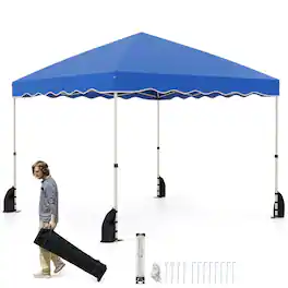 Gymax - 10 X 10 FT Pop up Canopy Tent Portable Foldable Patio Shelter w/ Wheeled Bag - Blue