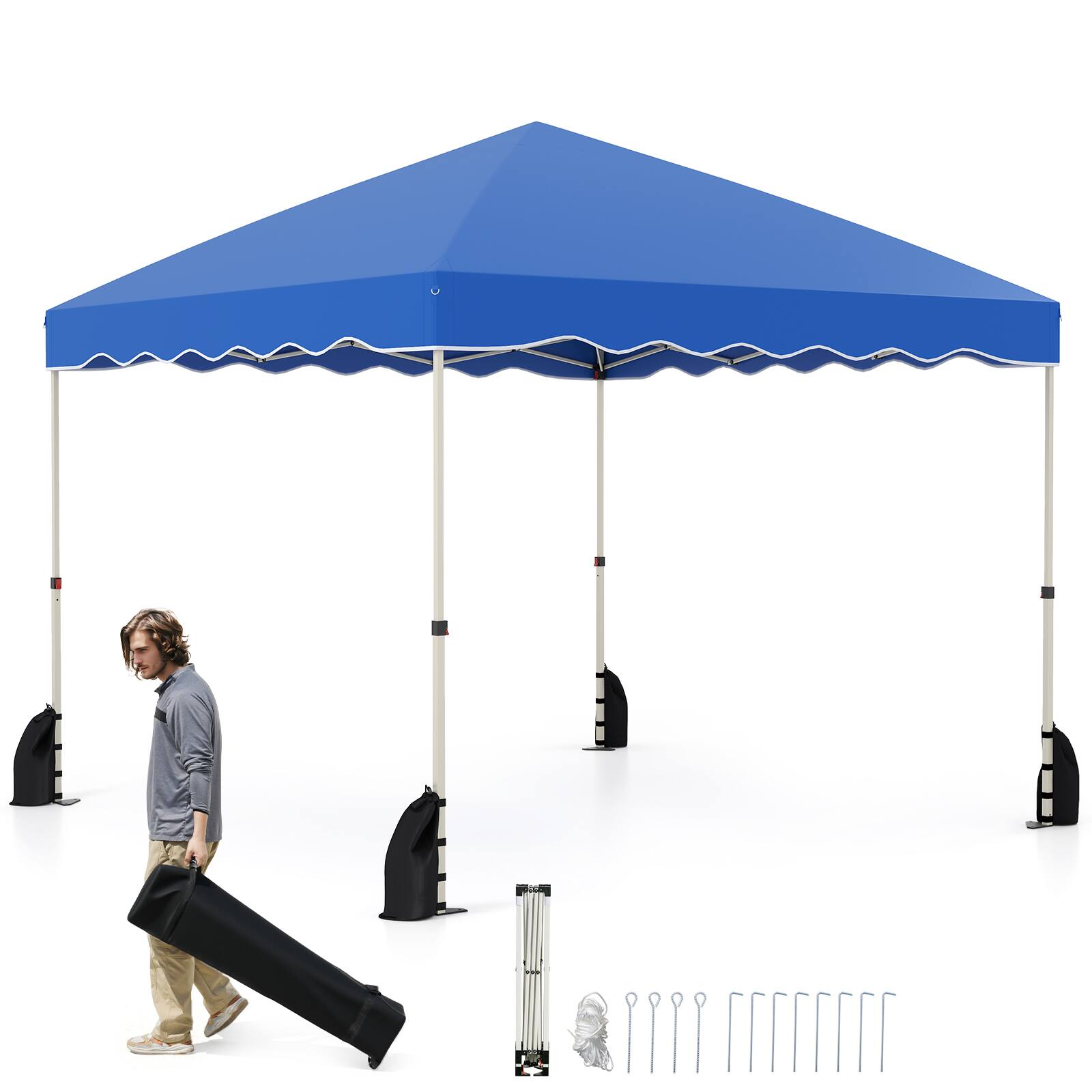 Front. Gymax - Gymax 10 X 10 FT Pop up Canopy Tent Portable Foldable Patio Shelter w/ Wheeled Bag Blue - Blue.