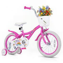Costway - 16 Inches Girls Bike with Removable Training Wheels, Front Basket for 3-8 Years Old - Pink