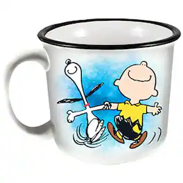 Spoontiques - Peanuts Snoopy and Charlie Brown Ceramic Camper Mug 14 ounce - White