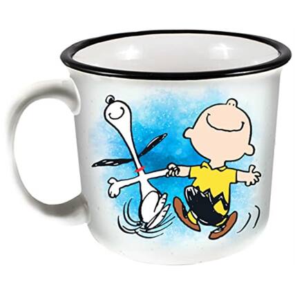 Front. Spoontiques - Spoontiques Peanuts Snoopy and Charlie Brown Ceramic Camper Mug 14 ounce - White.