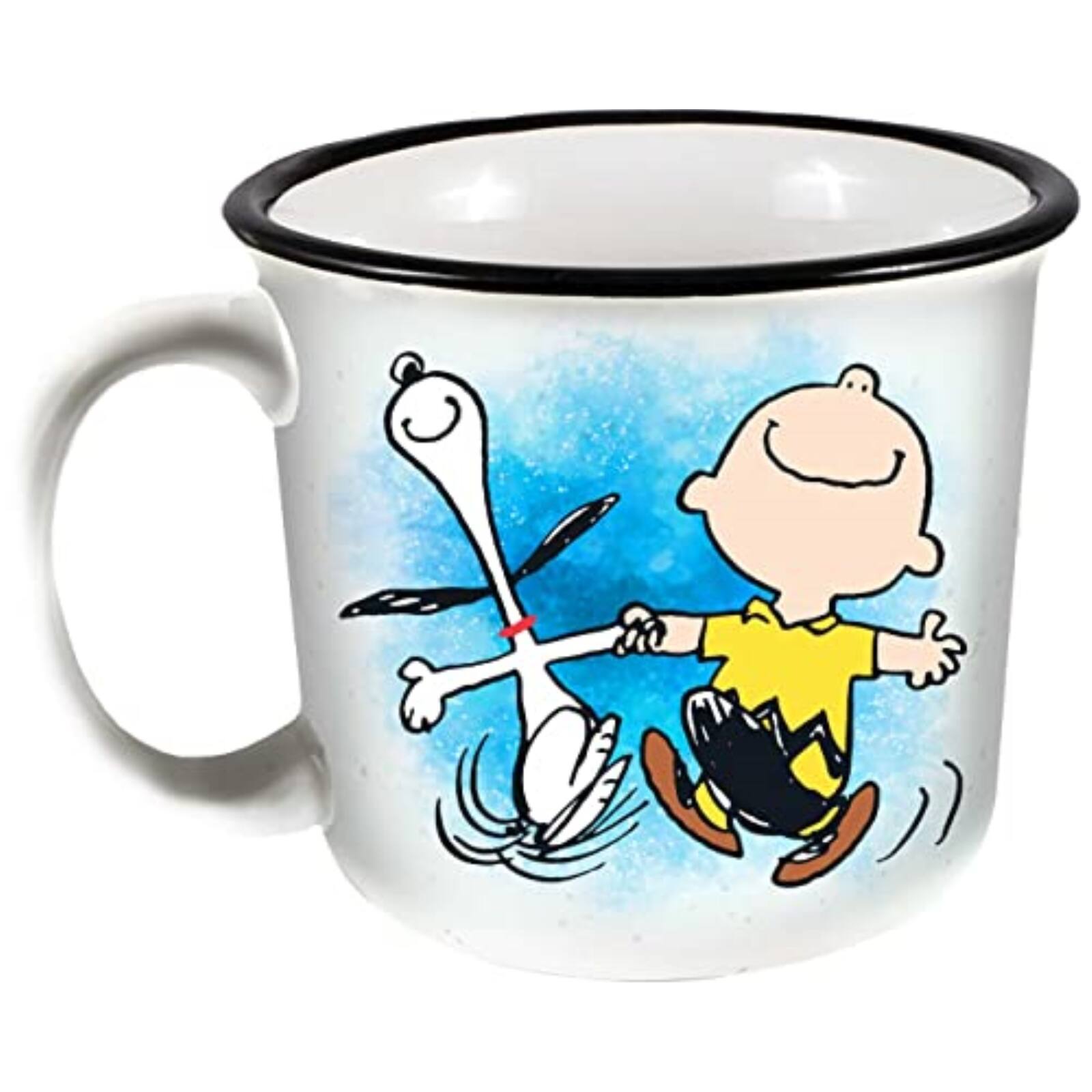 Front. Spoontiques - Spoontiques Peanuts Snoopy and Charlie Brown Ceramic Camper Mug 14 ounce - White.