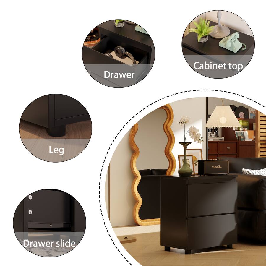 FUFU & GAGA 2 Drawer Nightstand: Minimalist Bedroom Storage Solution ...