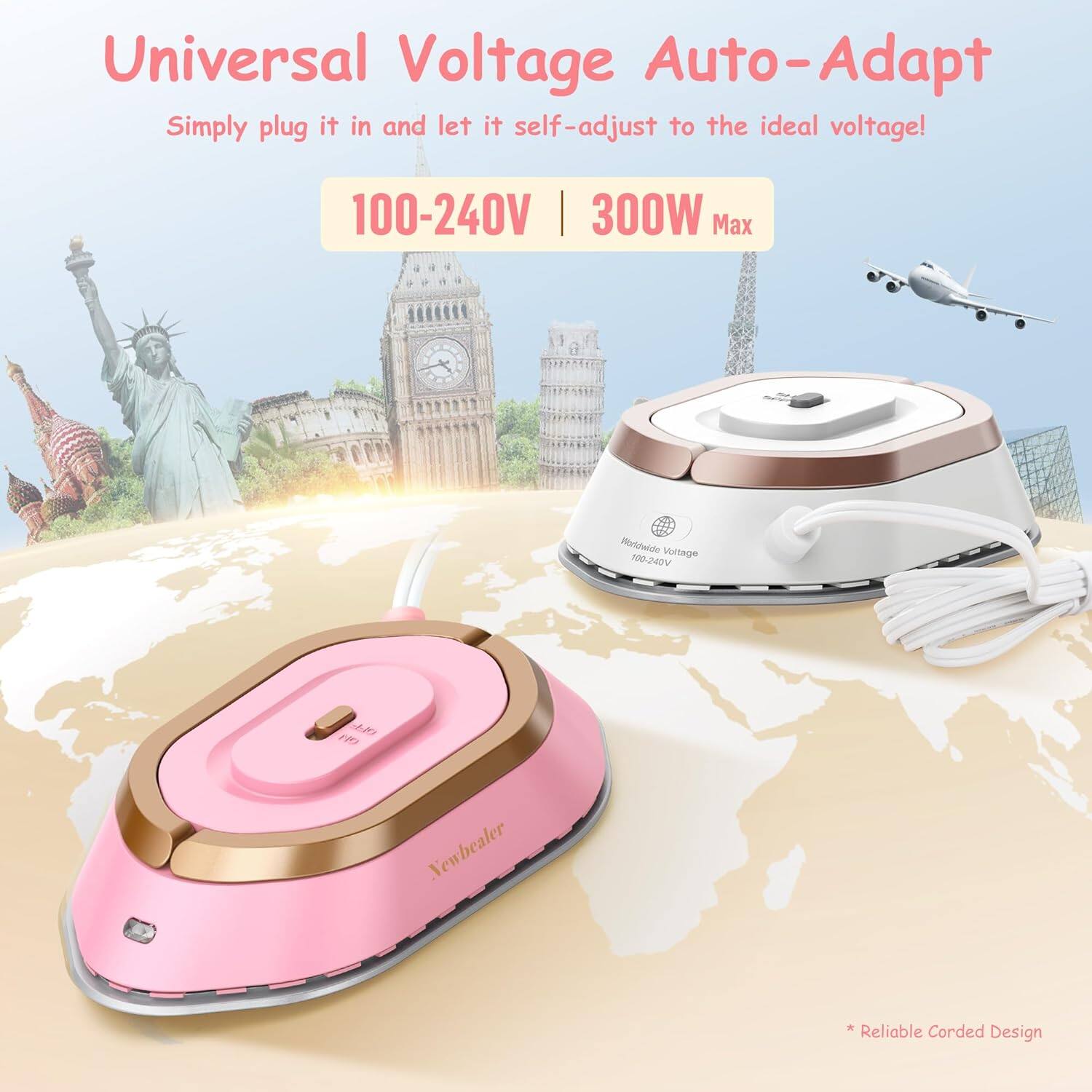 Universal Voltage Auto-Adapt  
Simply plug it in and let it self-adjust to the ideal voltage!  

100-240V | 300W Max  

* Reliable Corded Design