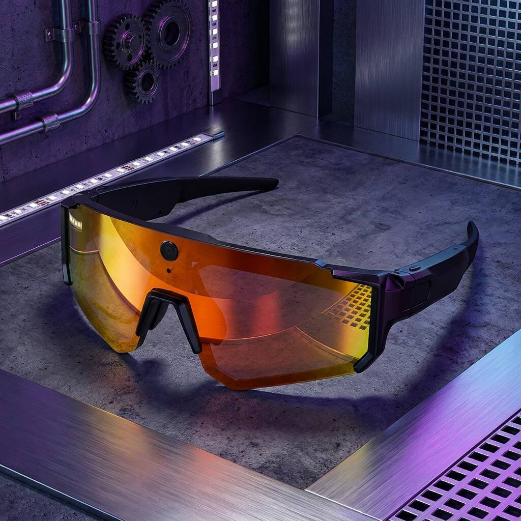 Left. Loheer - Loheer Smart Glasses with Camera, AI Image Stabilization, Real-Time Translation, Cycling Wear - Black/Orange - Black.