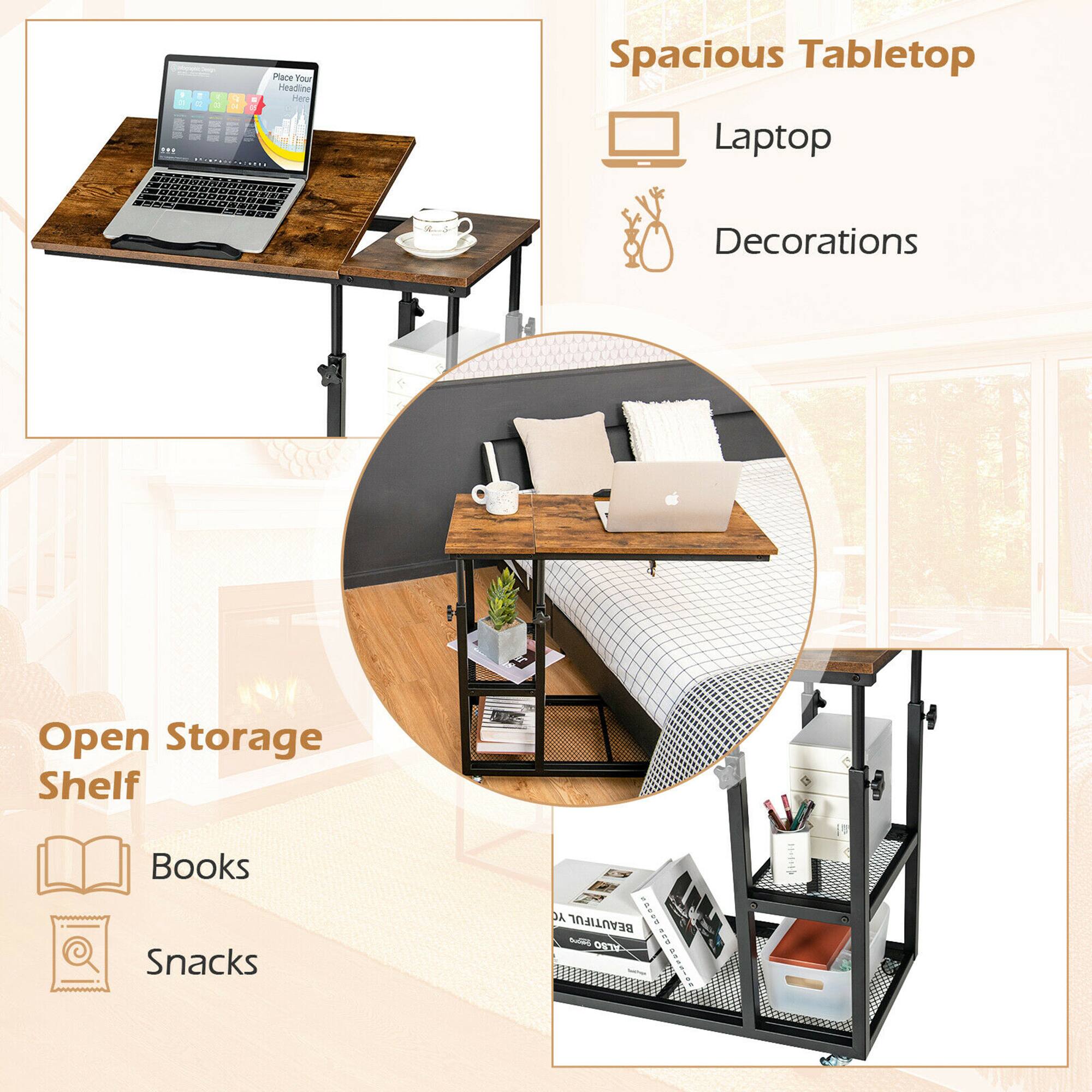 Spacious Tabletop  
- Laptop  
- Decorations  

Open Storage Shelf  
- Books  
- Snacks