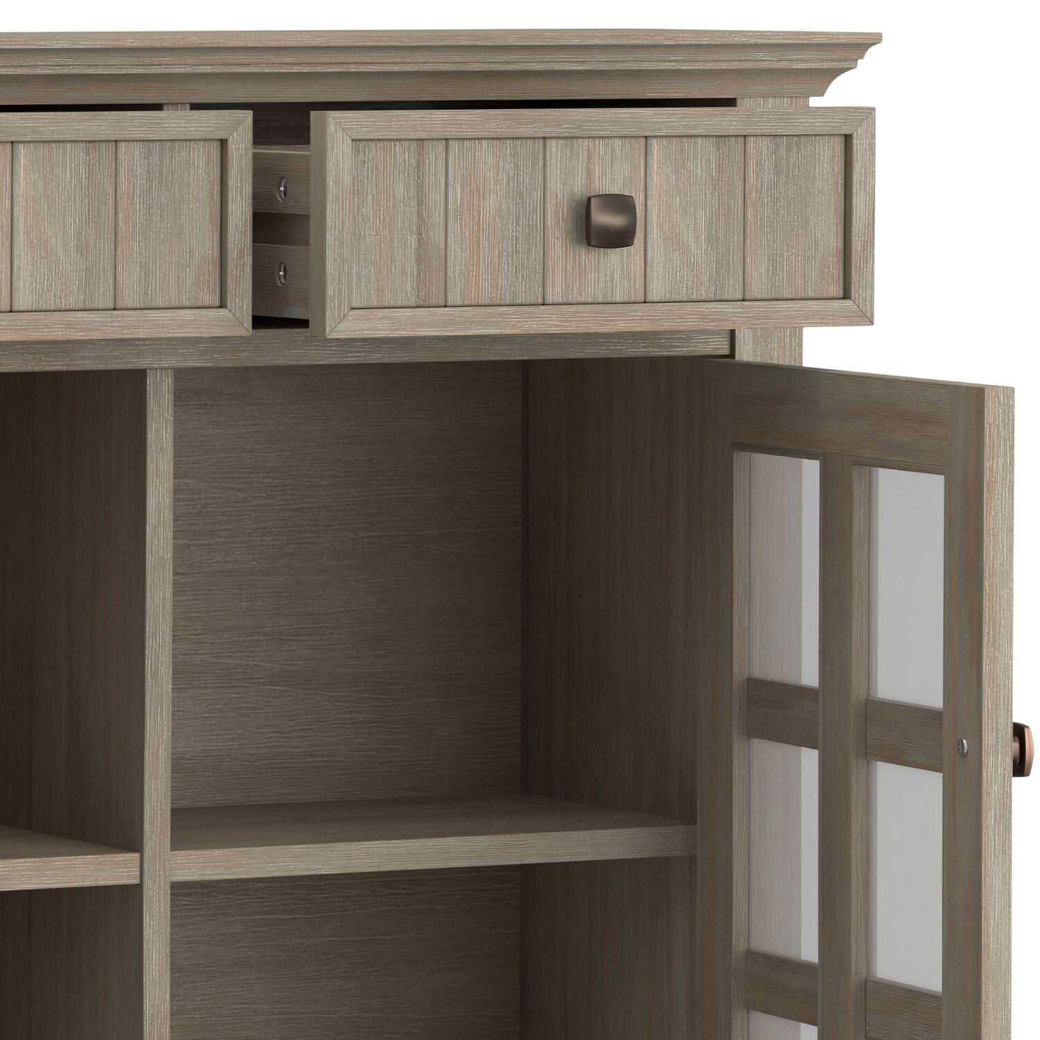 Alt View 7. Simpli Home - Acadian Solid Wood 48 inch Wide Storage Bench and 36 inch Wide Storage Cabinet in Distressed Grey - Distressed Grey.