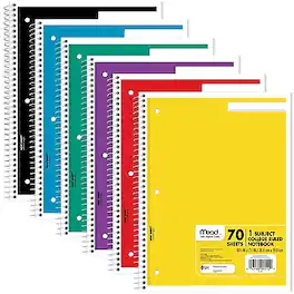 Mead - 1-Subject Notebooks, 8" x 10.5", College Ruled, 70 Sheets - Assorted