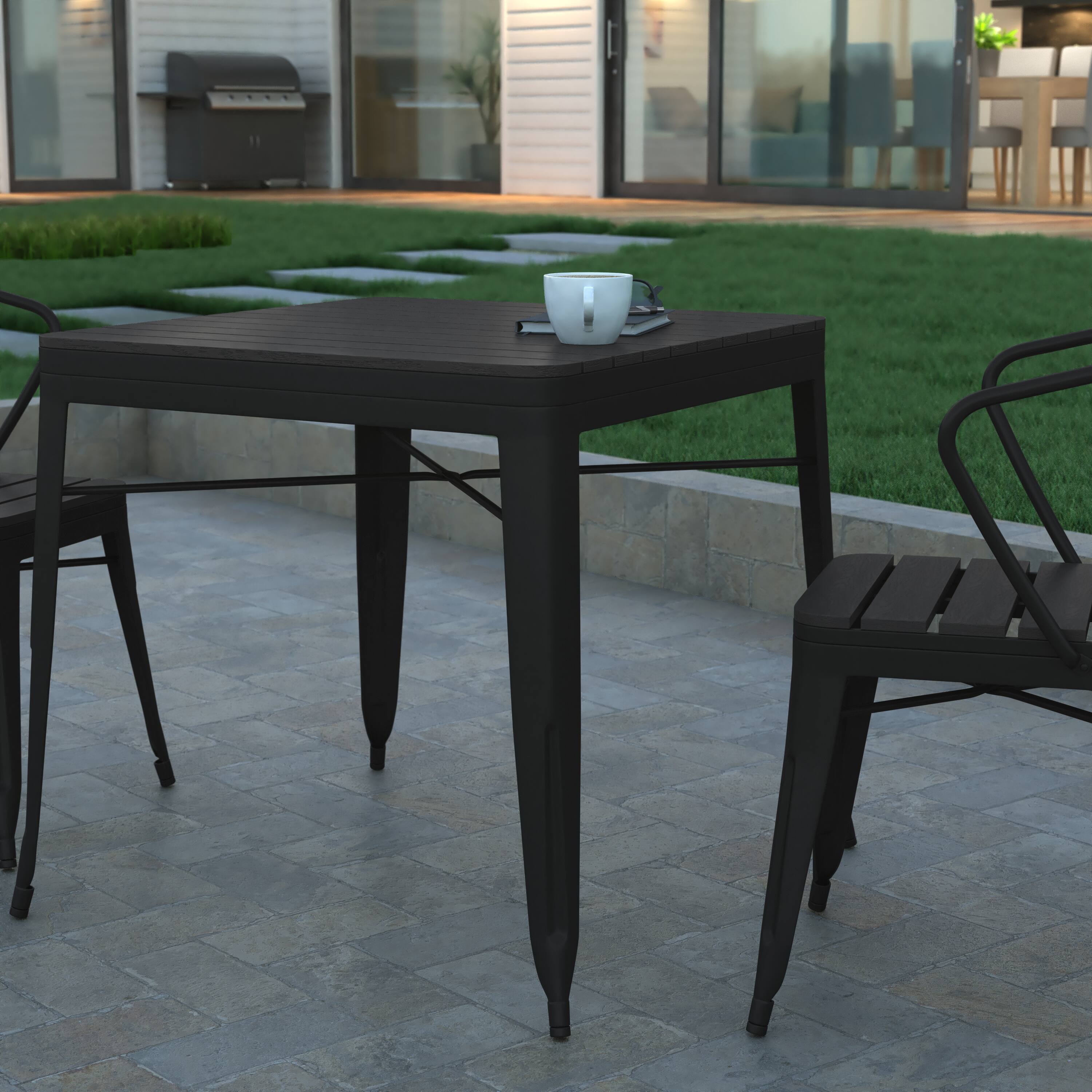 Alt View 4. Emma + Oliver - All-Weather Metal Patio Table with Polyresin Top for Indoor/Outdoor Use - Black Top/Black Frame.