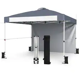 Costway - 10' x 10' Instant Pop-up Canopy with Sidewall, Roller Bag, Hanging Crossbars - Gray