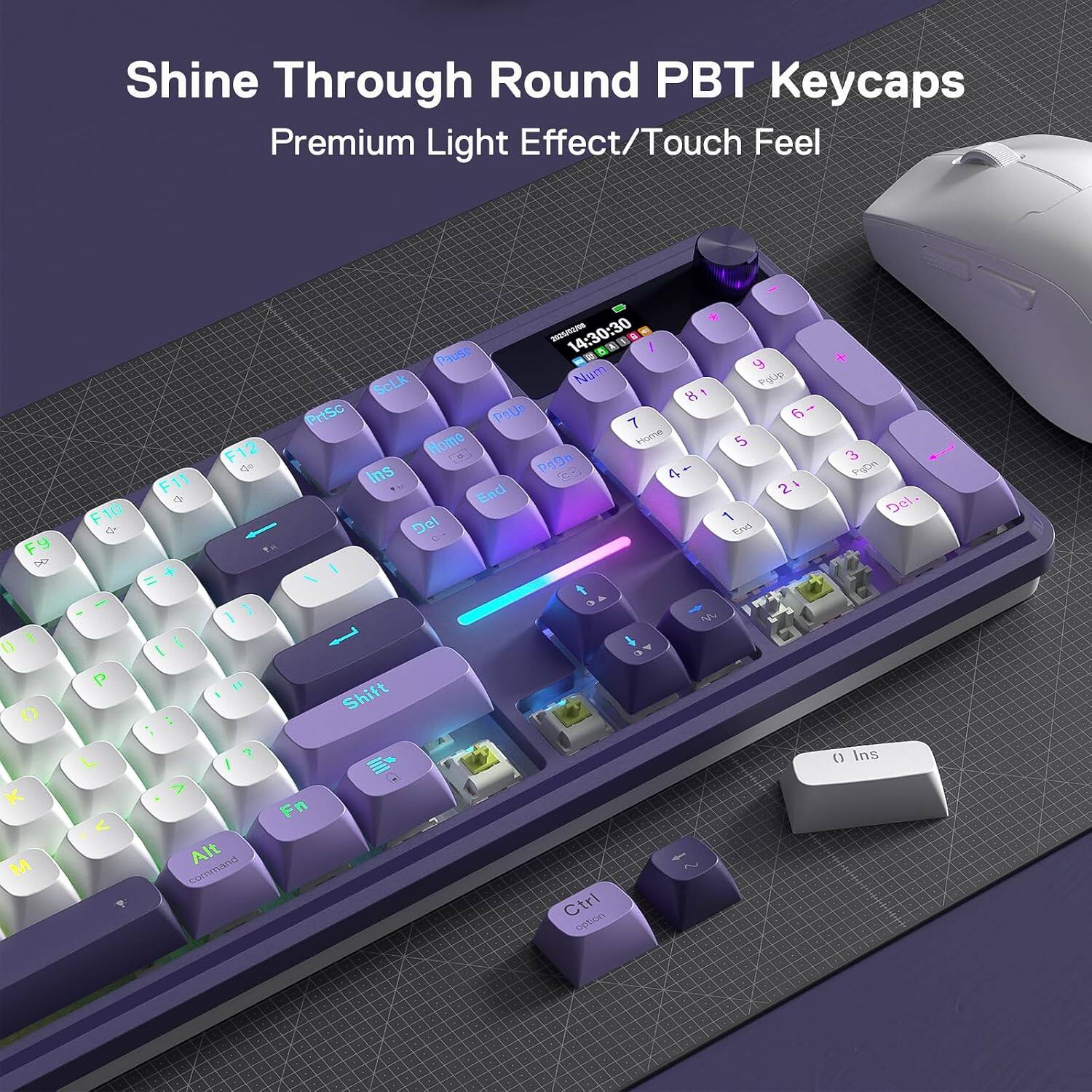 Shine Through Round PBT Keycaps Premium Light Effect/Touch Feel

F9 & F10
F11
F12

2025/02/08 14:30:30

Pause ScLk Num PrtSc PgUp 7 Home Home Ins PgDn End
8 9 PgUp 6 5 24 1 End
3 PgDn Del.

, 0

P L

1 ) I " ? >

Alt command

Fn

Shift A

Ctrl option

M ~

0 Ins