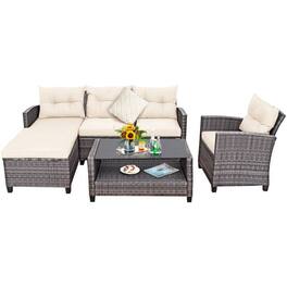 Kadyn - 4 Pcs Patio Rattan Furniture Set with Cushion and Table Shelf-Off Patio Seating Conversation Set - White