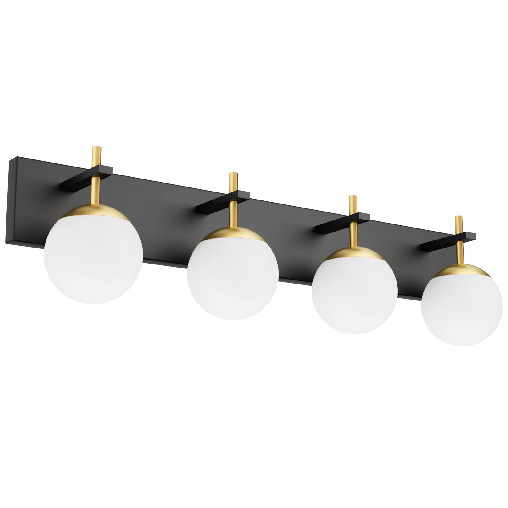 Earthley Blooms - Mid Century Modern Vanity Lights - 4-light Milky Glass Globe Bathroom Over Mirror golden Wall Light Fixture - Black & Gold-38 inch