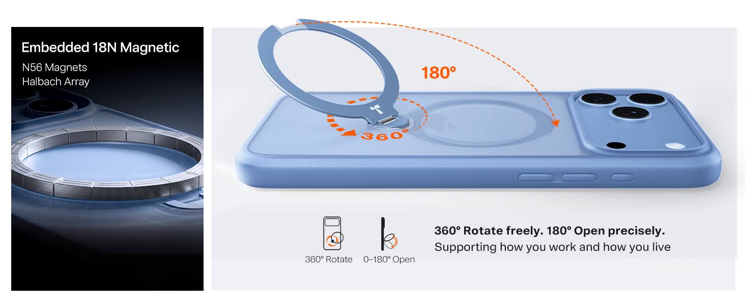 Embedded 18N Magnetic N56 Magnets Halbach Array

360° Rotate freely. 180° Open precisely. Supporting how you work and how you live

360° Rotate 0-180° Open
