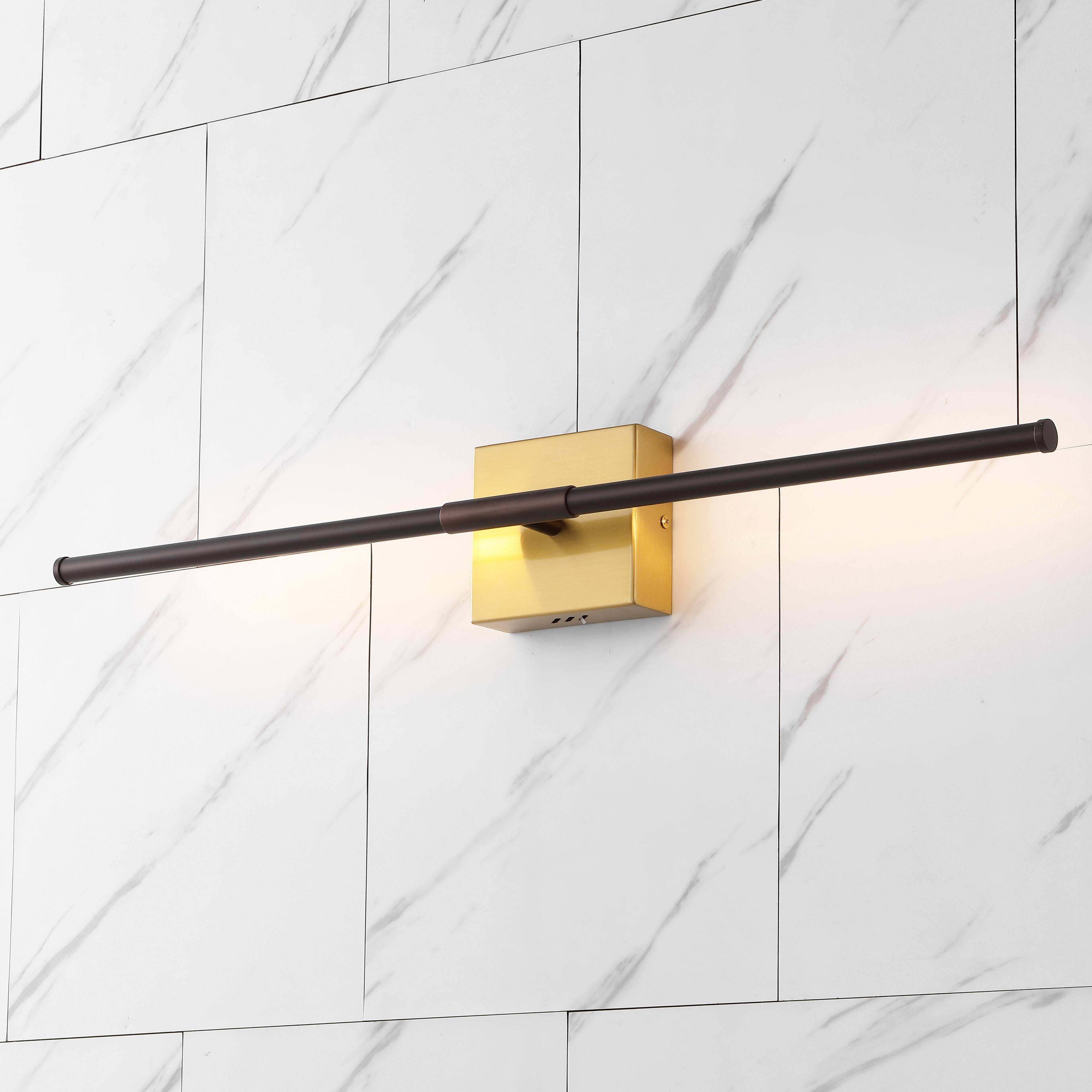 Alt View 1. Jonathan Y - Makena 28" Modern Minimalist Dimmable Integrated LED Metal Wall Sconce, Oil Rubbed Bronze/Brass Gold - Oil Rubbed Bronze/Brass Gold.