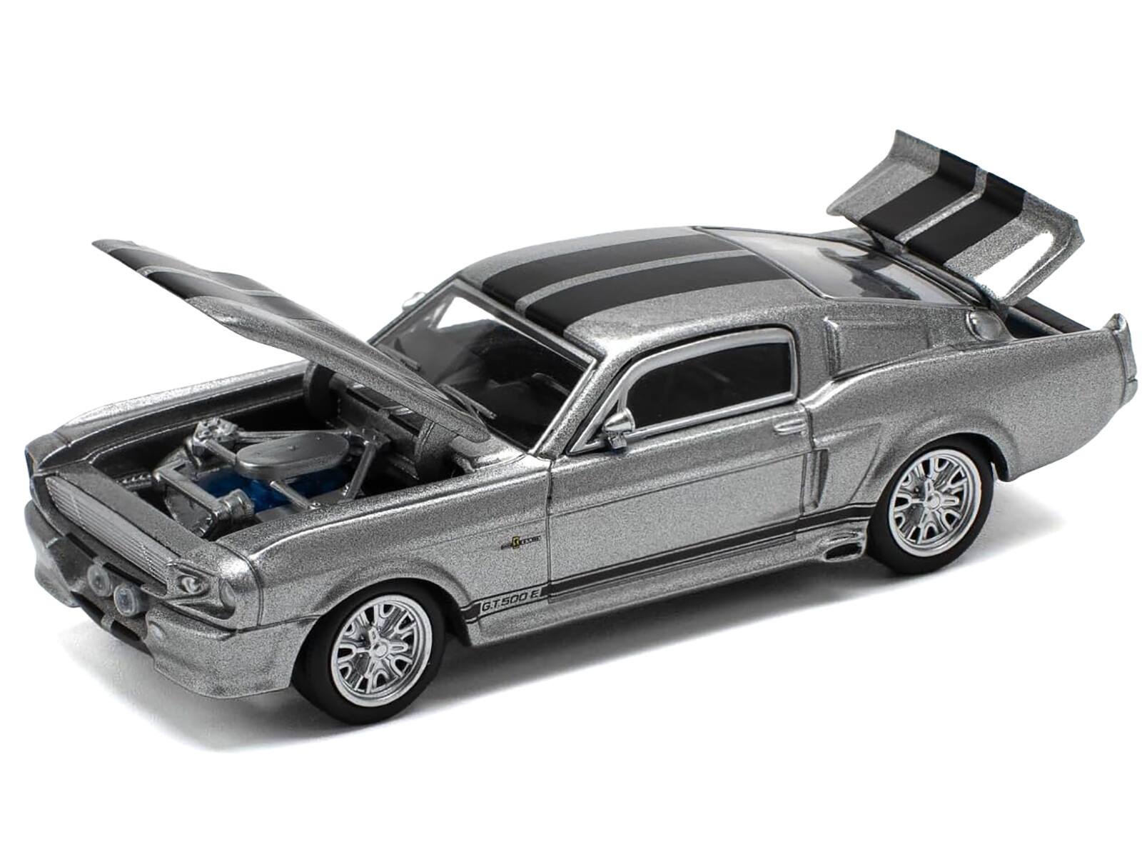 Angle. Pop Race - Shelby Mustang GT500 Gray Metallic with Black Stripes 1/64 Diecast Model Car by Pop Race - Gray Metallic with Black.