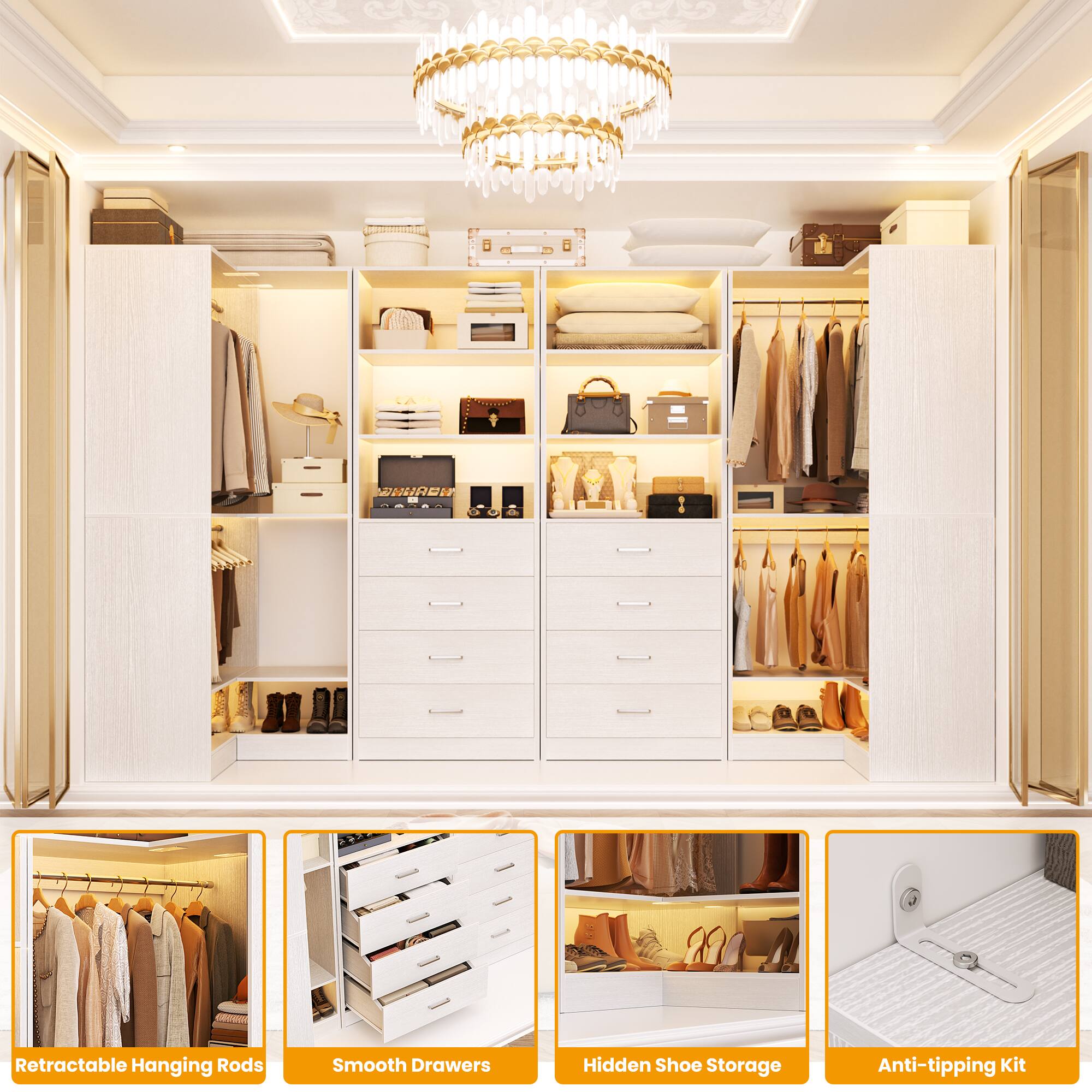 NURW Retractable Hanging Rods Smooth Drawers Hidden Shoe Storage Anti-tipping Kit

- Retractable Hanging Rods
- Smooth Drawers
- Hidden Shoe Storage
- Anti-tipping Kit