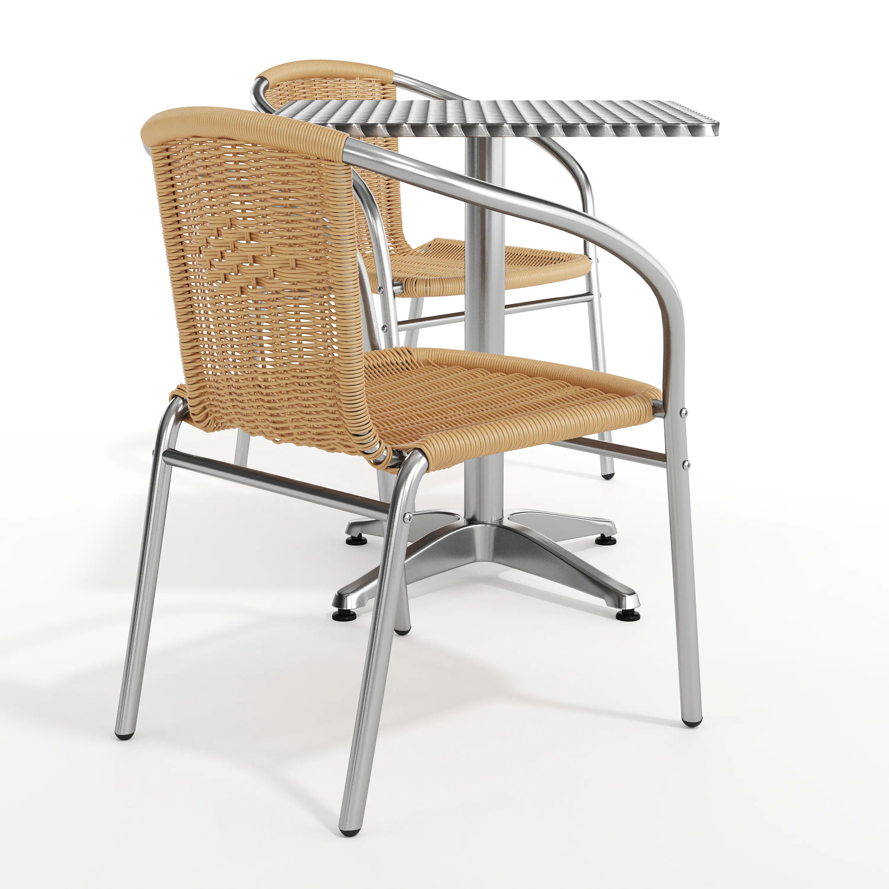 Alt View 9. Emma + Oliver - 23.5" Square Aluminum Garden Patio Table Set with 2 Rattan Chairs - Beige.