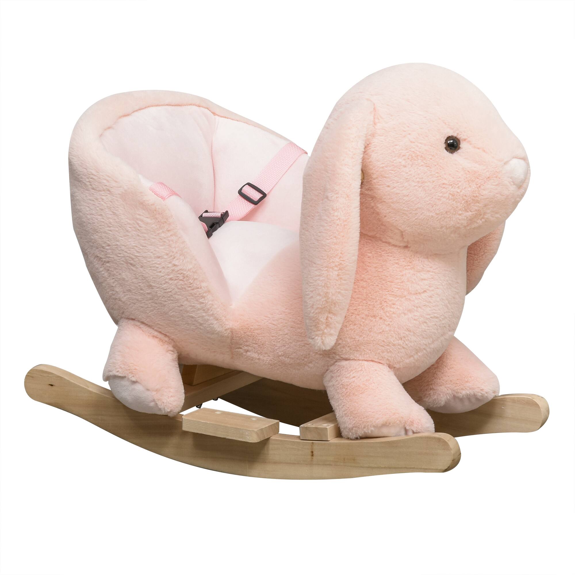 Front. Glintex - Plush Rabbit Rocking Horse for Kids with Sounds, Safety Belt, and Soft Seat - Pink.