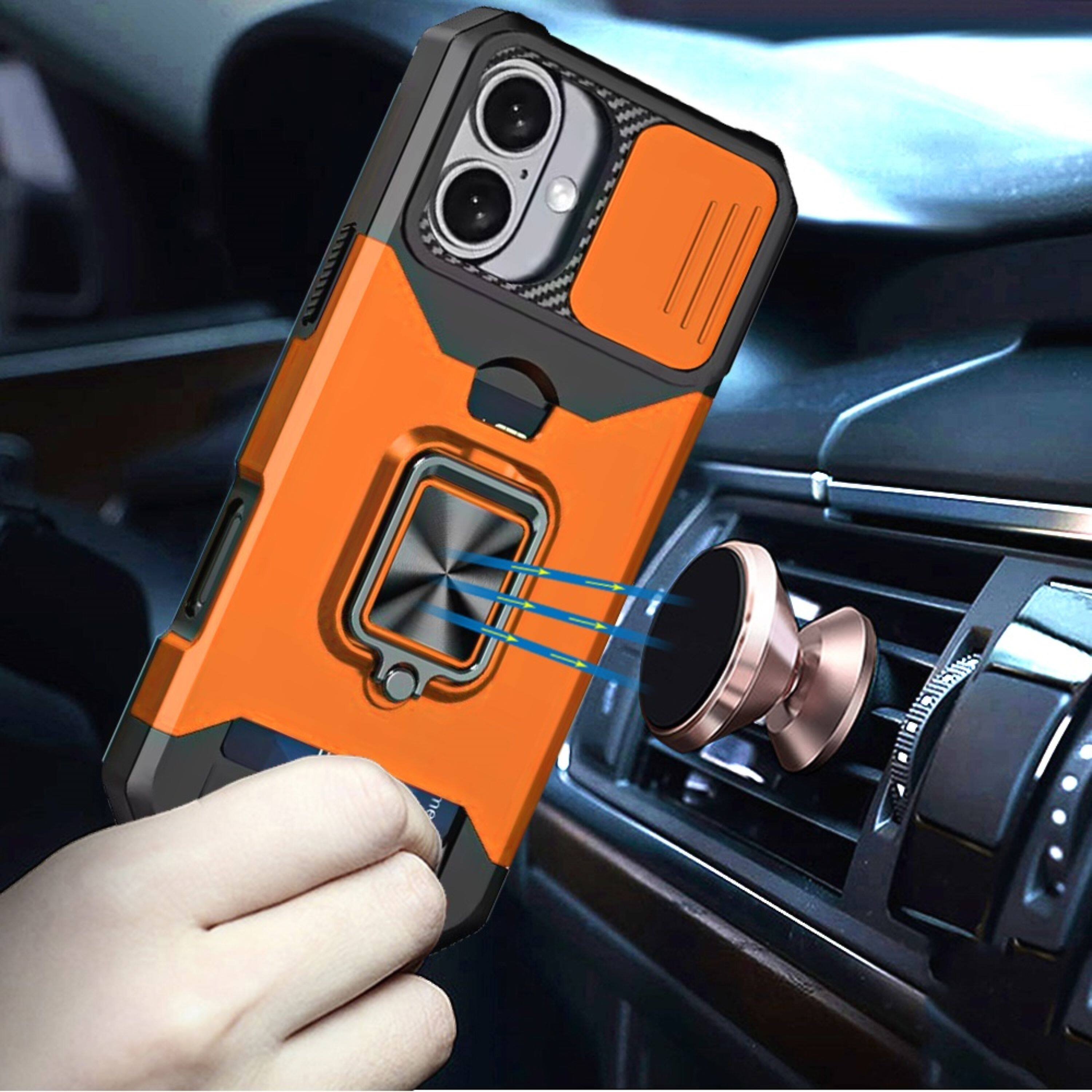 Left. Kitcheniva - Multi-Use Card Holder Stand Phone Case With Lens Cover Tempered Glass For iPhone 17 Cosmic Orange - Cosmic Orange.