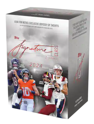 Signature Class Football 2024 Box Look for Retail Exclusive Odyssey SP Parallels (No Purchase Necessary. Insert 2 for details and entry.) Bronze per box 4 Parallels 6 8 Exclusive 9 cards total.