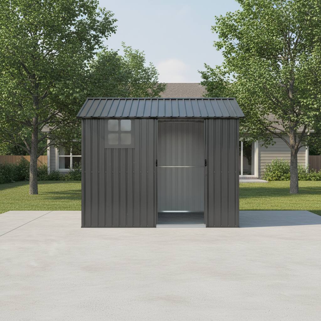 Left. Anysun - 8x6 FT Weatherproof Galvanized Steel Outdoor Storage Shed with Sliding Door, Window & Vents - Gray.