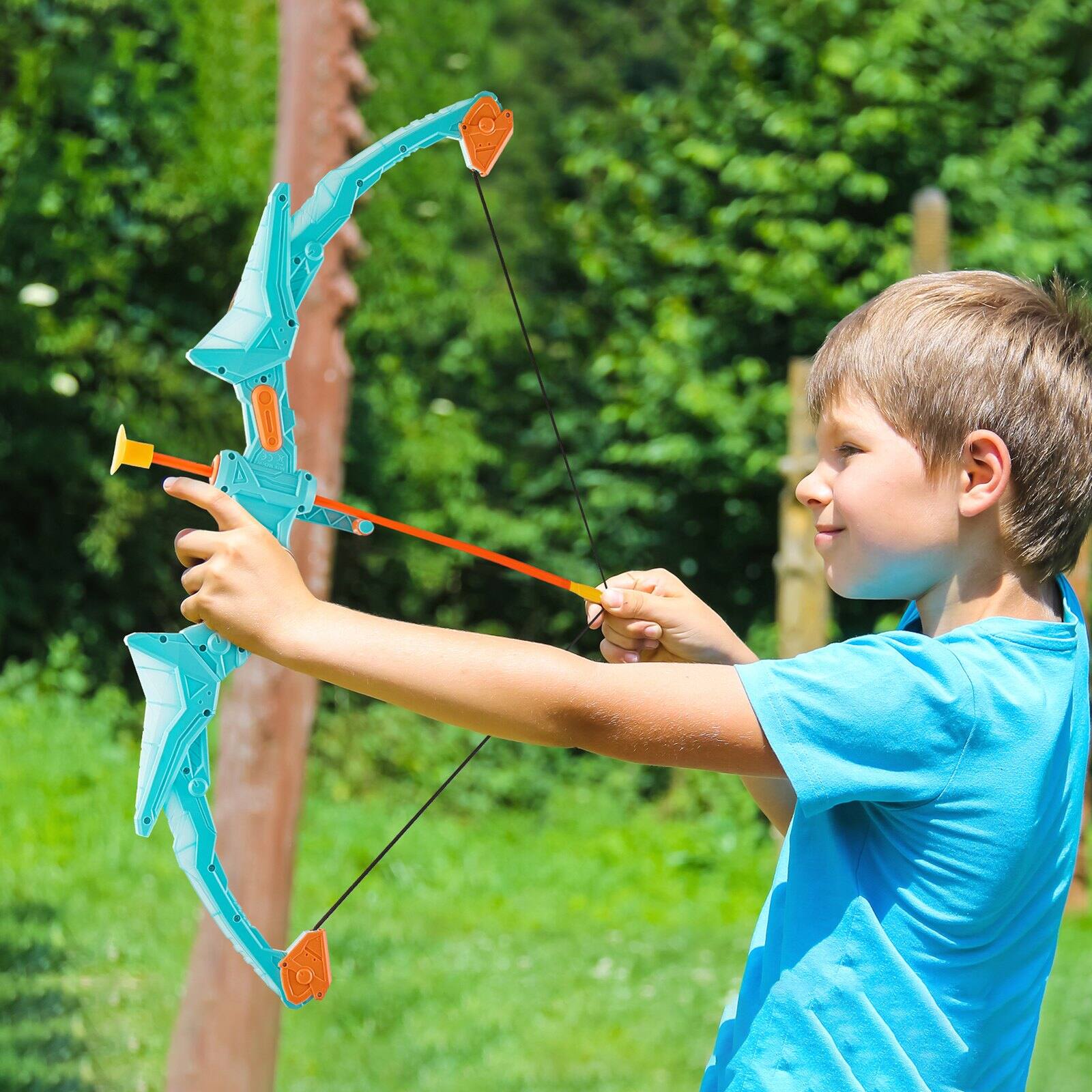 Alt View 10. Glintex - Bow & Arrow Set for Kids, 2-Pack LED Archery Set w/ Suction Cup Arrows, 2 Guns, 3 Target Cans, Outdoor Toy.