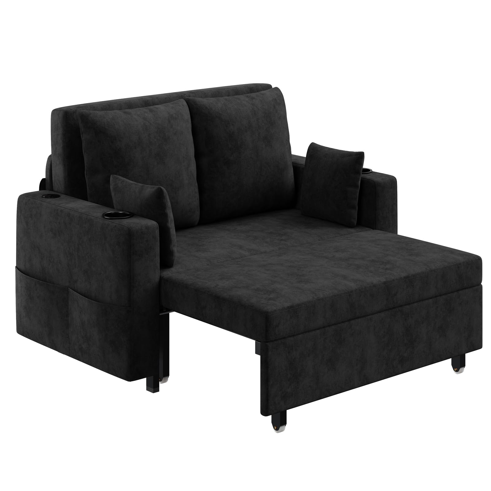 Alt View 3. Jojoka - 3 in 1 Convertible Sleeper Sofa Bed Loveseat Couch, Full Size Sofa, Love Seat Pull Out Bed - Black.