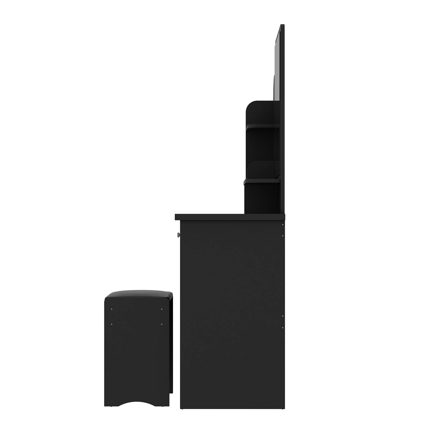 Left. Famapy - Vanity Table with Stool Organized Dresser Beauty Station for Your Daily Routine - Black.