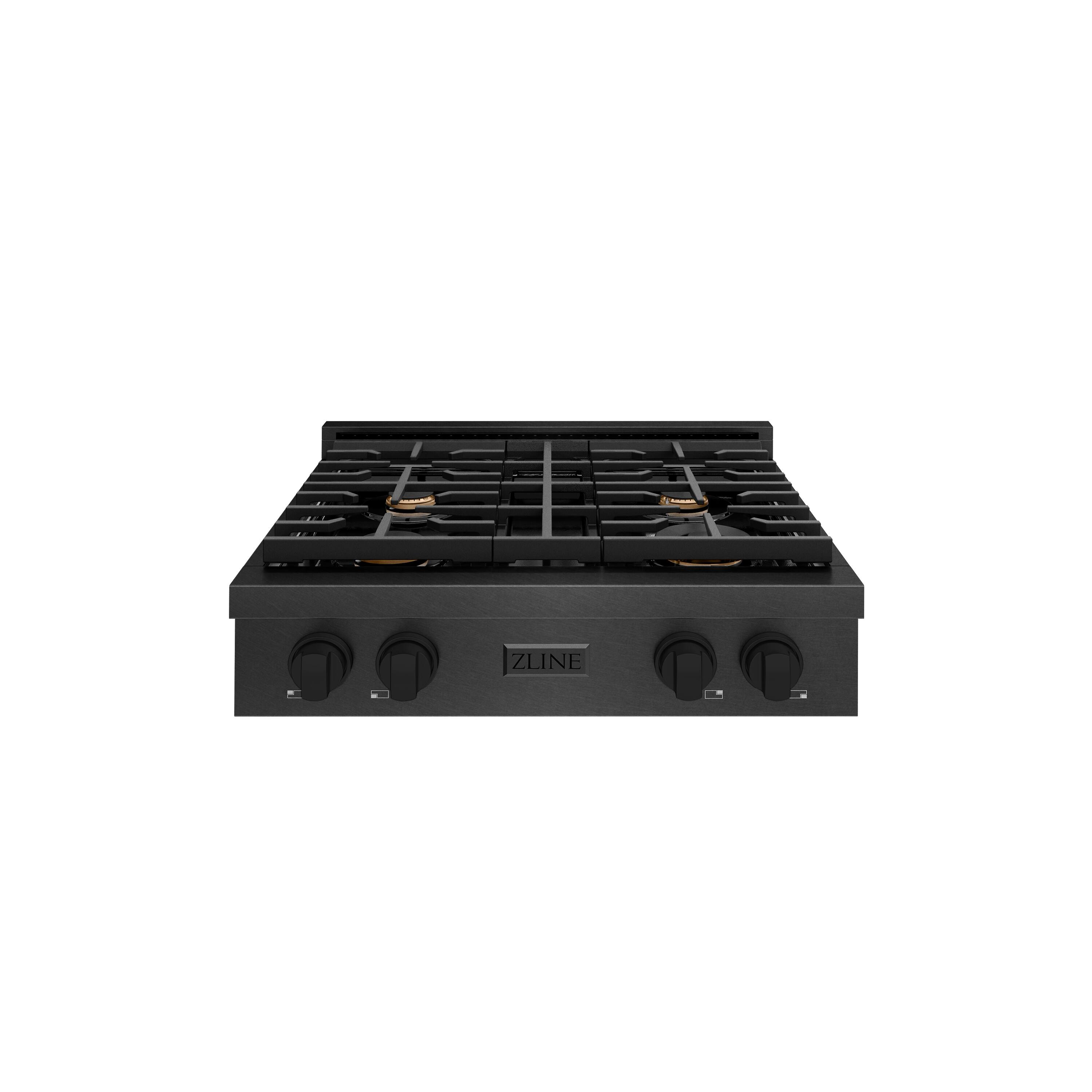 Front. ZLINE - ZLINE 30 in. Paramount Gas Rangetop with 4 Brass Burners and Porcelain Cooktop in Black Satin Steel (SRTBS-BR-30) - Black Satin Stainless Steel.