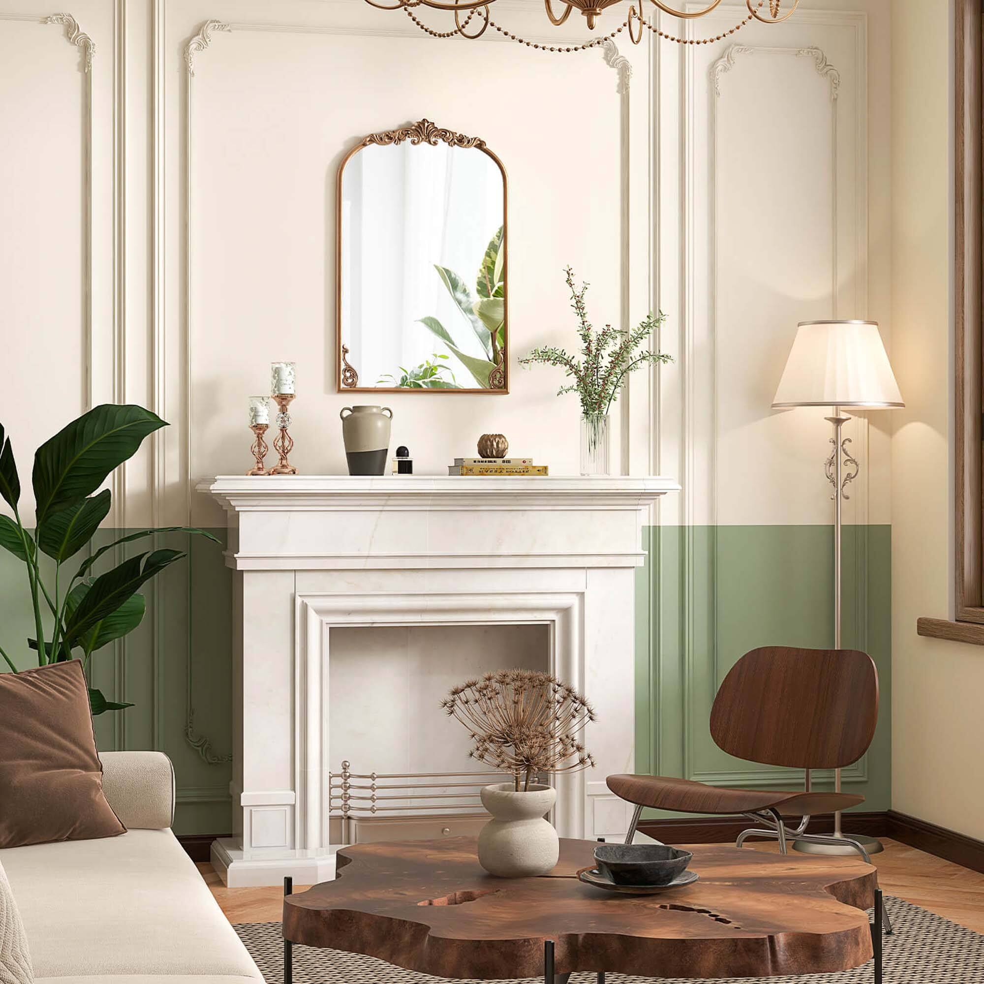 Alt View 3. Costway - Costway 30" x 20" Gold Traditional Vintage Ornate Baroque Arched Mirror for Wall with Metal Frame - Gold.