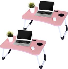 FC Design - 2 Pack Foldable Laptop Cumputer Table, Breakfast Serving Bed Tray, Lap Desk with Foldable Leg - Pink/Pink - Pink and Pink
