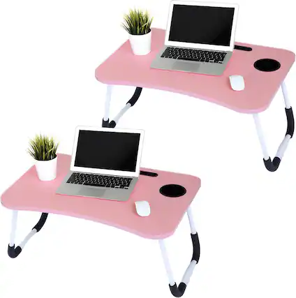 Front. FC Design - FC Design 2 Pack Foldable Laptop Cumputer Table, Breakfast Serving Bed Tray, Lap Desk with Foldable Leg - Pink/Pink - Pink and Pink.