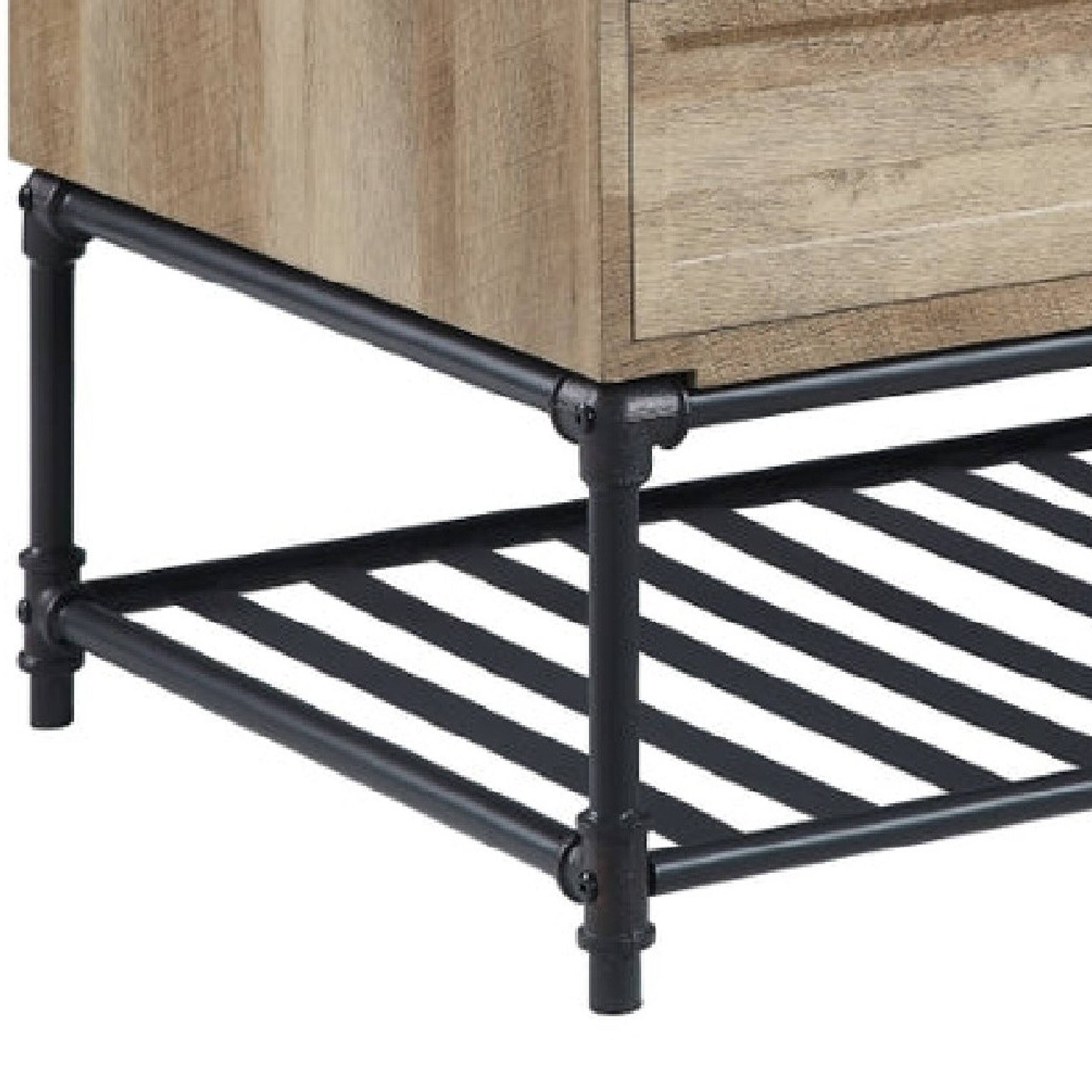 Alt View 3. Manhattan Lane - Ley 47 Inch Coffee Table, 2 Drawers, Industrial Design, Slatted Shelf - Brown.