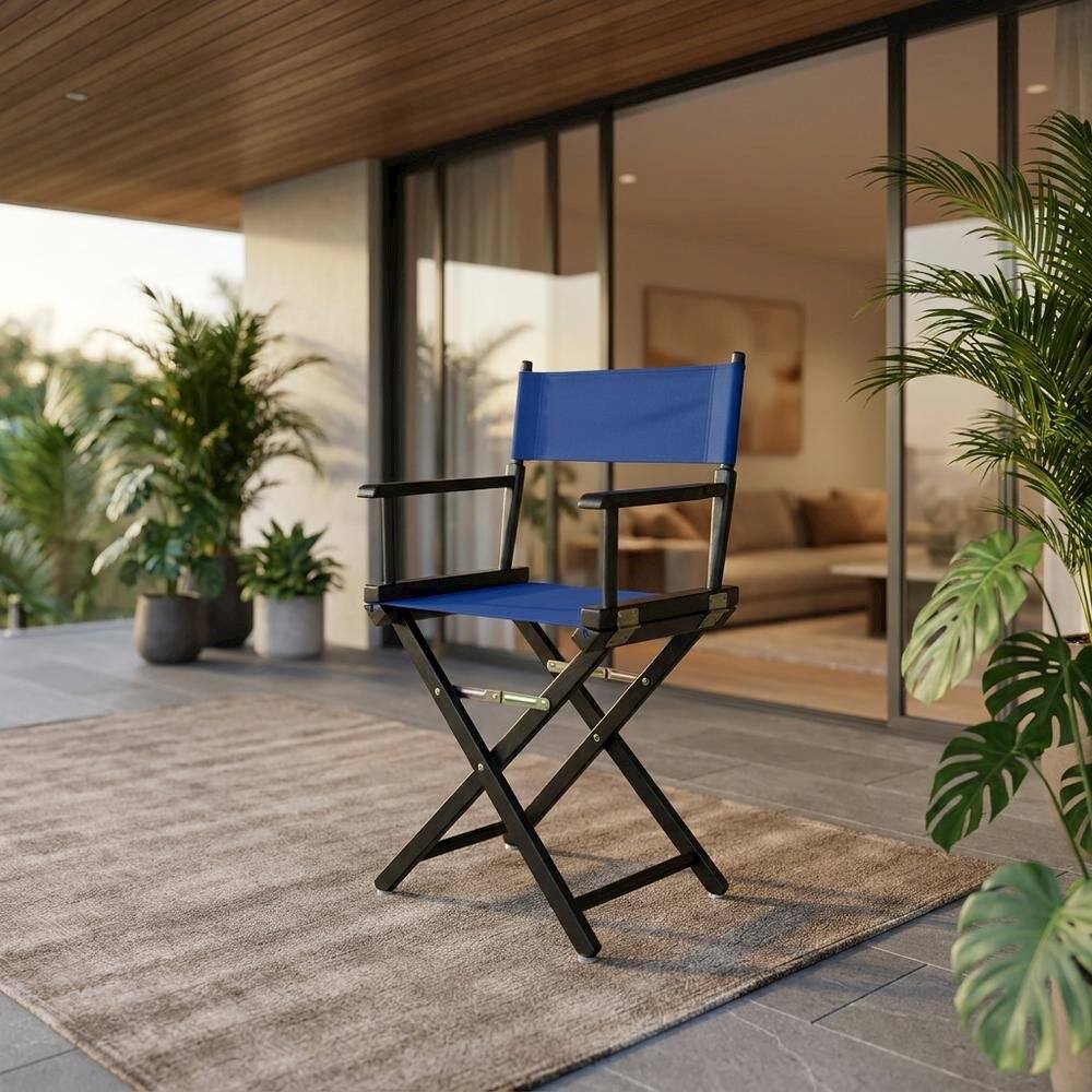 FurniFact Blue Director's Chair Black Frame/Royal Blue Canvas