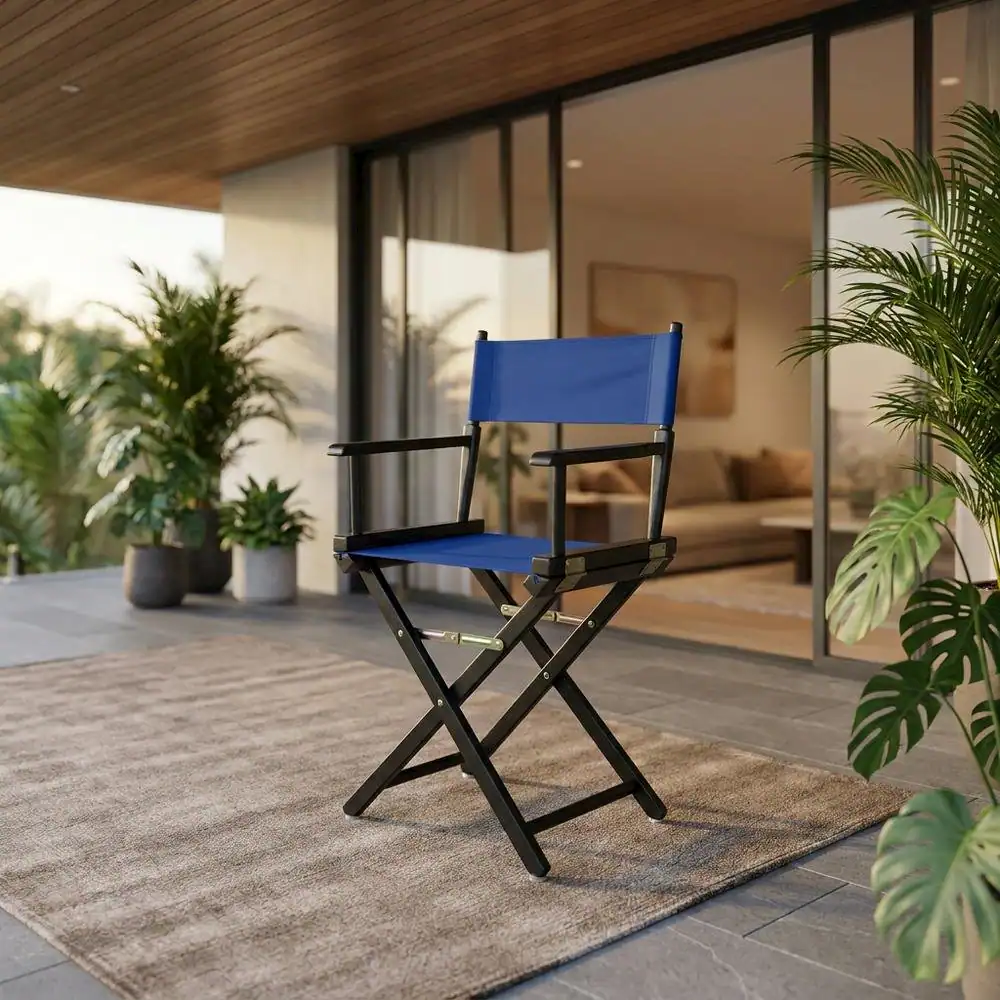 Alt View 4. FurniFact - Blue Director's Chair - Black Frame/Royal Blue Canvas.